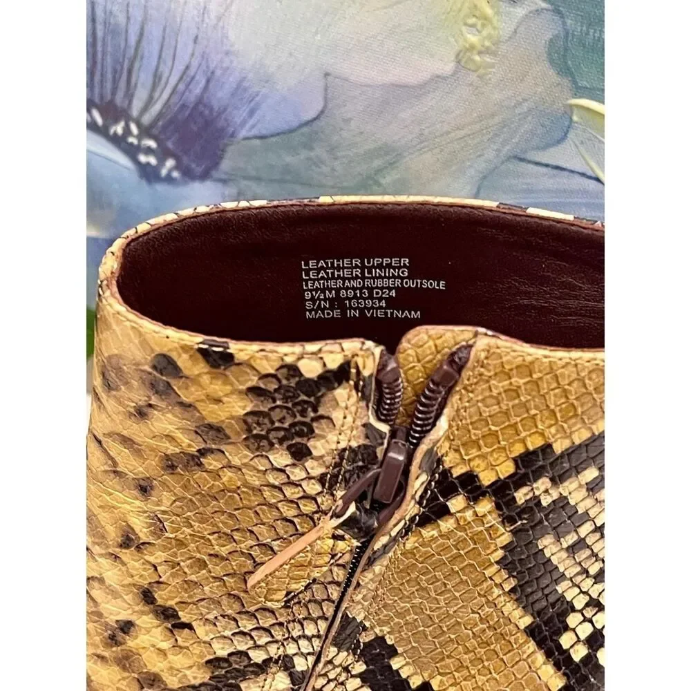 New Tory Burch Snakeskin Embossed Leather Square Toe Ankle Boots 9.5 Yellow